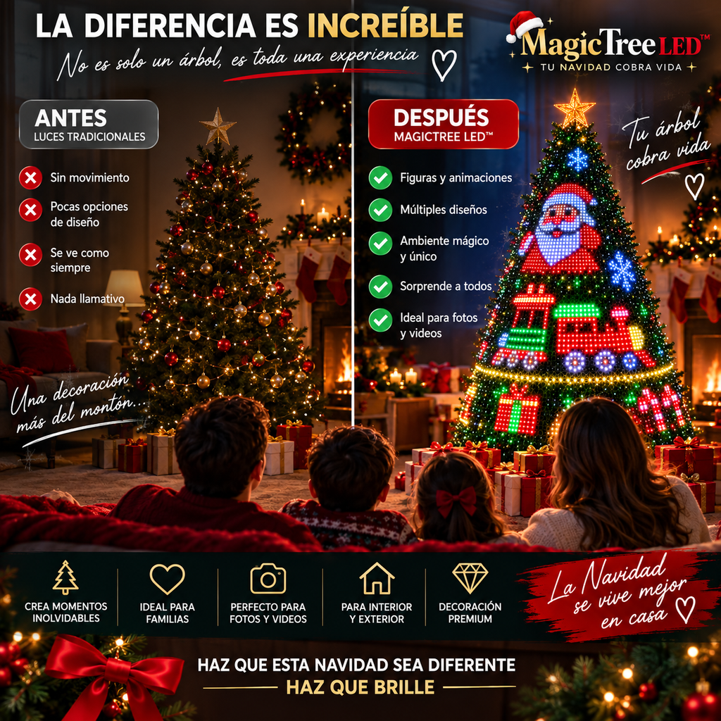 🎄 MagicTree LED™ – Luces Inteligentes Animadas para Árbol de Navidad