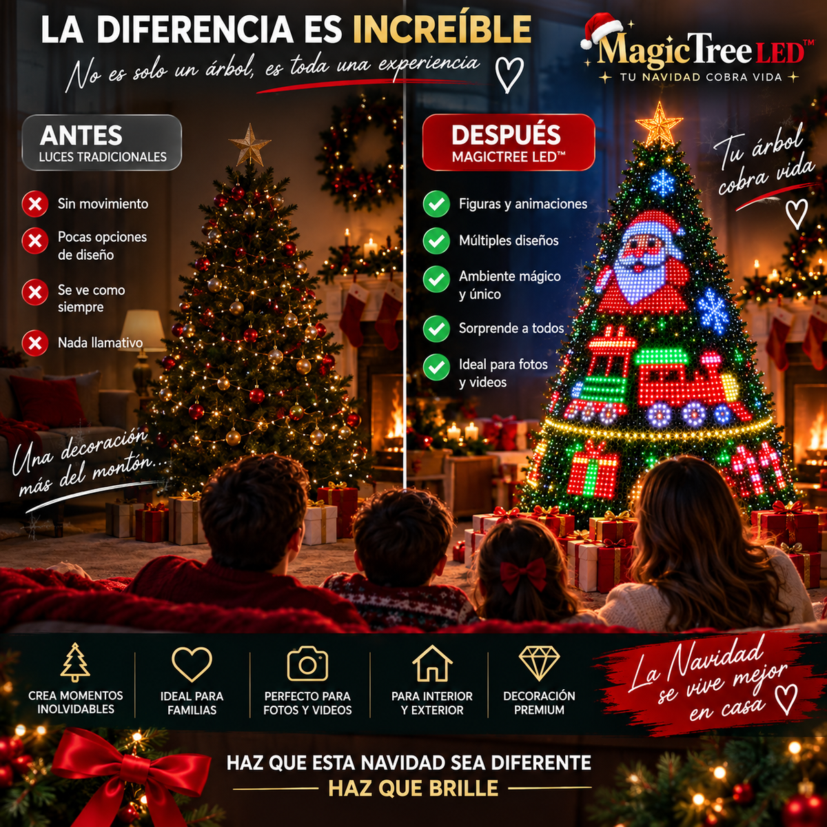 🎄 MagicTree LED™ – Luces Inteligentes Animadas para Árbol de Navidad