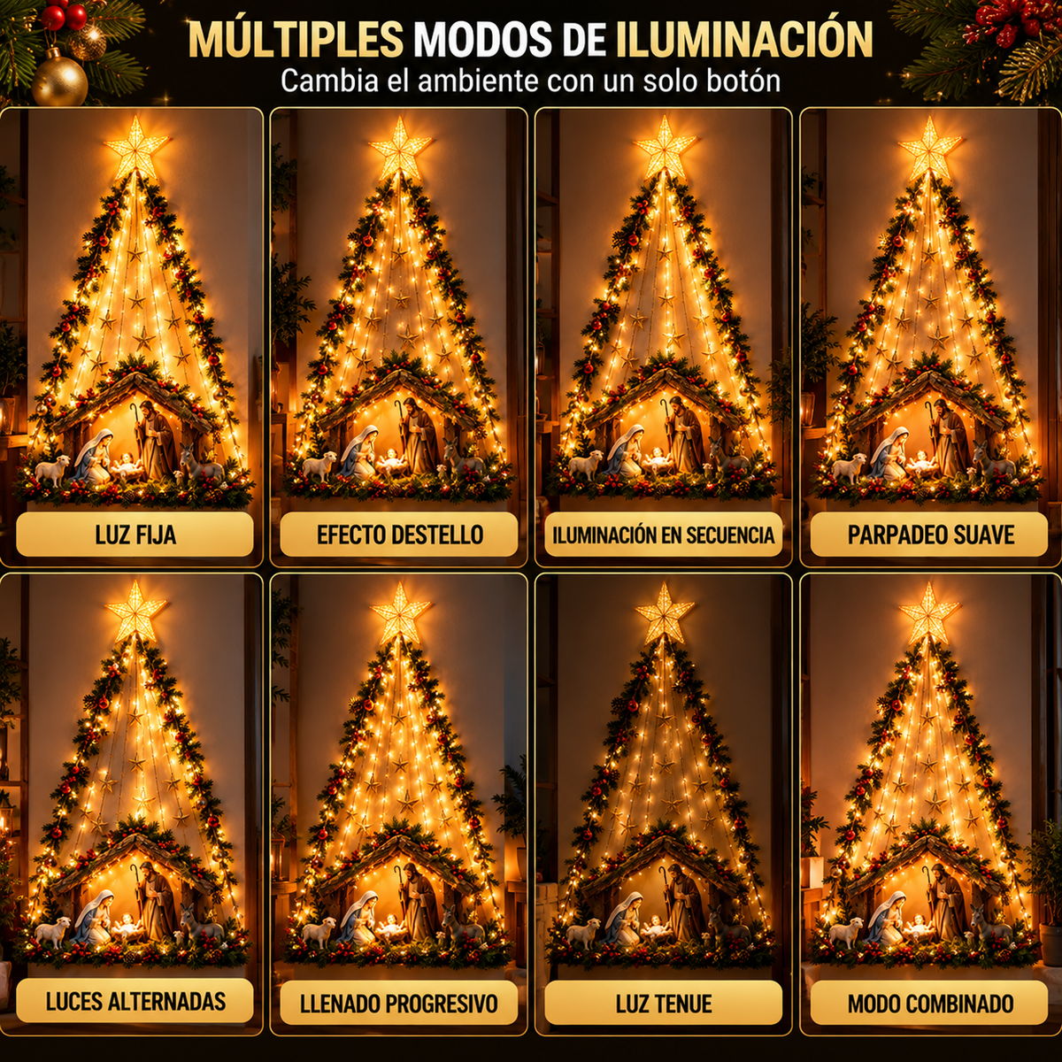 Luz de Belén™ – Nacimiento Navideño LED de Pared con Estrella y Pesebre