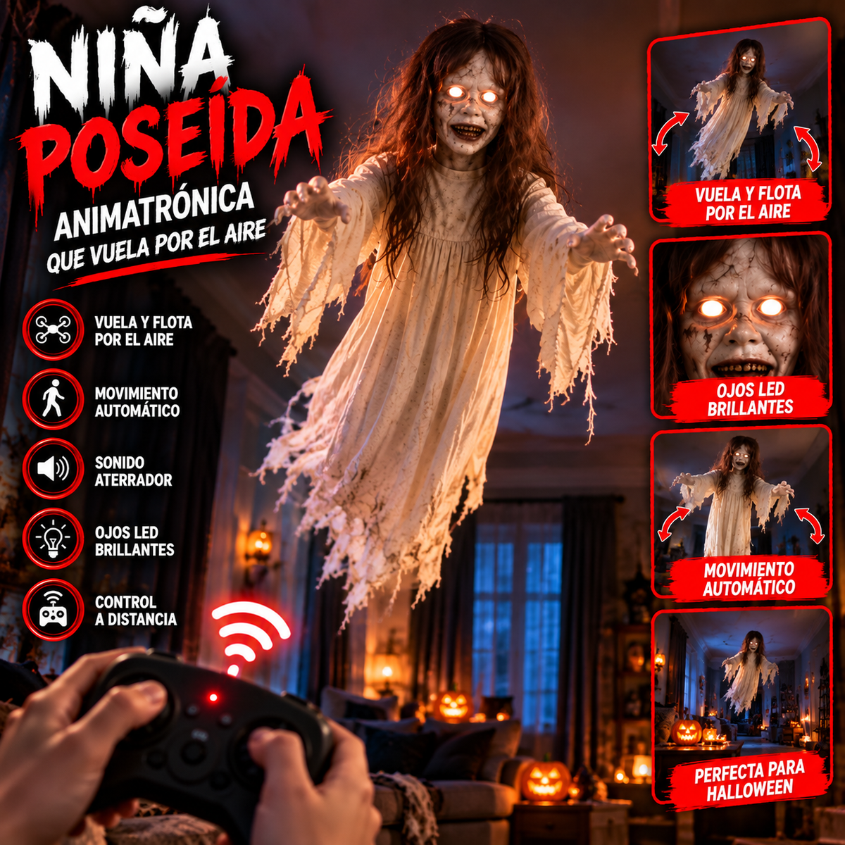 👻 HauntDrone™ – Fantasma Volador Control Remoto para Halloween ¡ESTE FANTASMA SÍ TE PERSIGUE! 😱👻