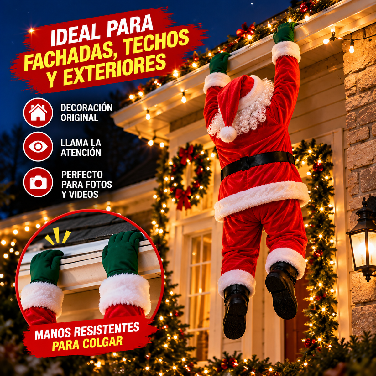 🎅 Santa Trepador™ – Santa Claus Colgante para Techo y Fachada | Decoración Navideña